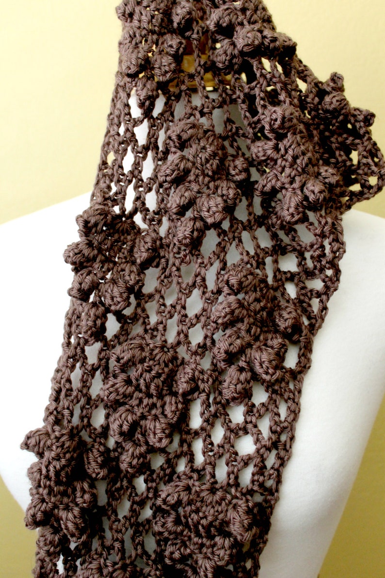 Crocheted Brown Lacy Scarf. Grape. Scarflette. image 3