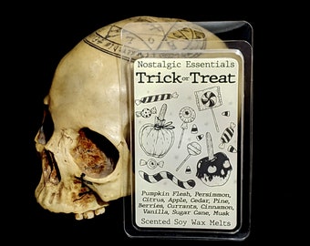 Trick or Treat Scented Soy Wax Melts, Spooky Halloween Gift, Leather, Patchouli, Sandalwood