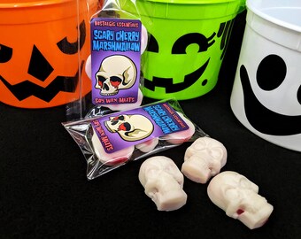 Scary Cherry Marshmallow Bleeding Skull Scented Soy Wax Melts, Halloween Wax Melts, Trick or Treat