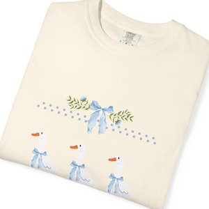 Vintage 1990s Geese, Unisex Garment-Dyed T-shirt, Pretty Blue Bows, Retro Animal Apparel, Cute Bird Tee, Feminine Top, Unique Gift