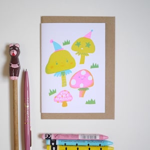 You are magic - A6 Risograph Grußkarte - Glückwunsch zum Geburtstag neuer Job - magische Pilze Karte