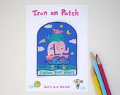 Follow your heart - elephant whale and narwhal iron On Patch