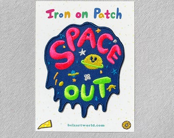 Space Out Iron On Patch (neon pink/ lime green edition)