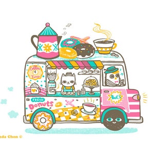 Coffee and Donuts Van - A3 Original limited edition silk screen print