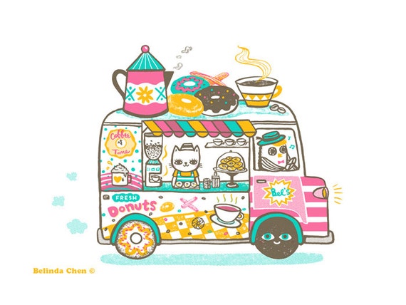 Coffee And Donuts Van A3 Original Limited Edition Silk Etsy