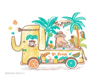 Tropical Fruit Van - A3 Original limited edition silk screen print