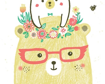 Mummy and baby bears - A3 Original limited edition silk screen print
