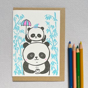 Família Panda - cartão risográfico - Eu te amo, aniversário, cartão para bebê recém-nascido