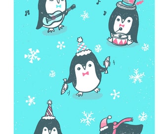 Penguin Party - A3 Original limited edition silk screen print