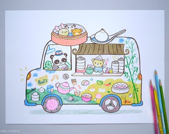 Dim Sum Food Truck - A3 Original limited edition Risograph print