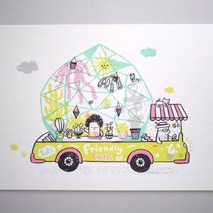 Friendly Cactus Van - A3 Original limited edition silk screen print