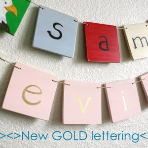 Name Banner, Custom name banner, wooden name banner, create a name banner, art for kids, nursery art, animals, hearts, stars, art, banner