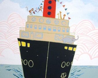 Boot-Kunst, Hafen Zoo - neue Hawk Kunst-Druck von original, Boot, Dock, Zoo, Baby und Kinder Dekor, Dampfschiff, Ozean, Haushaltswaren