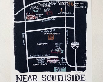 bei Southside - Print, Fort Worth Texas, Landkarte, Map of Fort Worth Texas, Haushaltswaren. Baby, Kinder, Kunst für Kinder, Dekor