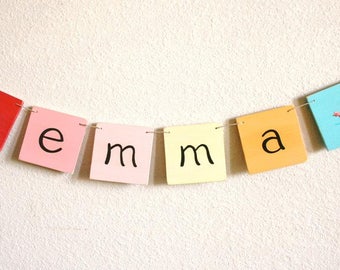 Namensbanner, Namensbanner aus Holz, Namensbanner aus Holz, Namensbanner, Kunst für Kinder, Kinderzimmer, Tiere, Herzen, Sterne, Kunst, Banner