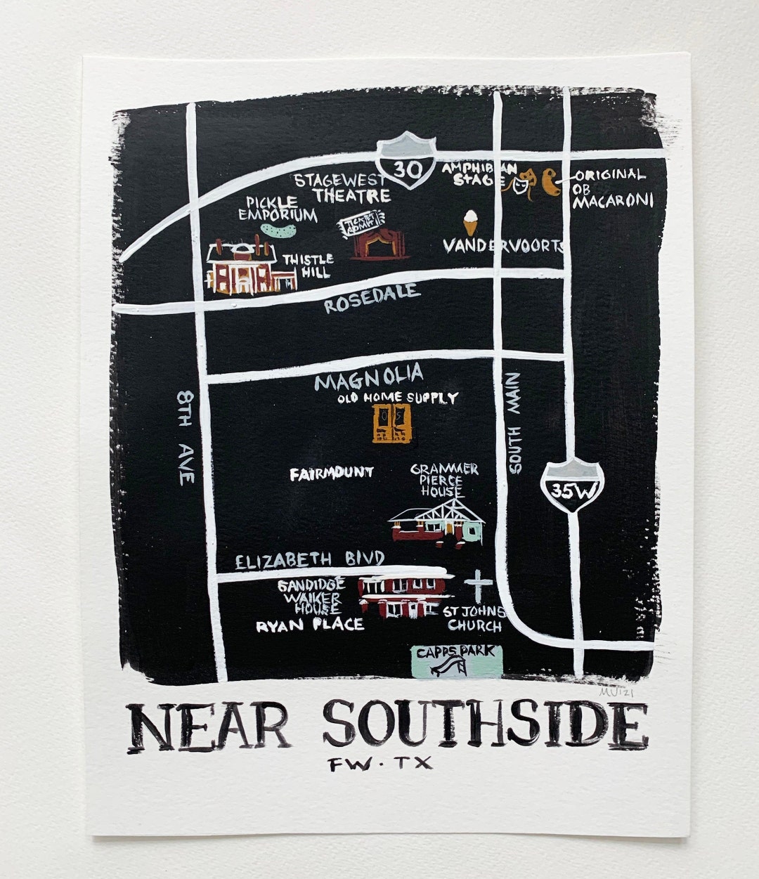 ORIGINAL Near Southside Texas Map Original Painting Art - Etsy