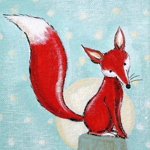 Bright Night Red Fox -PRINT 7x10&quot;