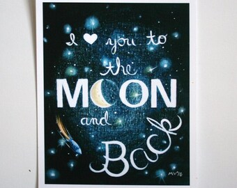 Ich liebe dich zum Mond und zurück, ich liebe dich zum Mond und zurück Druck, zum Mond und zurück, Mond und Sterne Druck, Haushaltswaren, Zimmerdekor