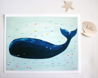 Nursery art Print-Jo Jo the Whale- Print- kids decor- kids wall art-baby art