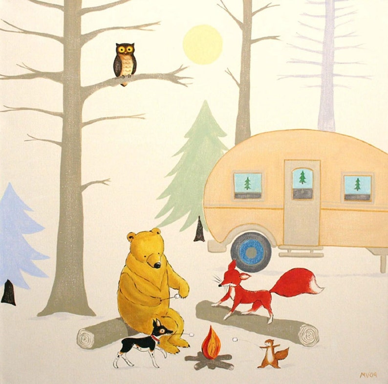 Create your own Camping scene with your Pet, custom for you, great gift, animals, woodland animals, forest image 2