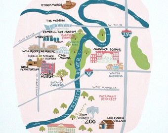 Meine Stadt Fort Worth- Print, Fort Worth Texas, Karte von Fort Worth Texas, Hauswaren. Baby, Kinder, Kunst für Kinder, Dekor