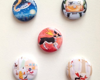 Woodland Animal Magnet Set, Hawk's Adventure set,  deer, fox, squirrel, bear, pins, magnets