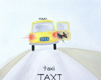 Taxi Print, Taxi Taxi 11x14", Hawk art, san francisco taxi print, yellow taxi, housewares, room decor