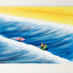 Arte del surf, arte surfista, arte dell&#39;oceano, arte sulla spiaggia, dipinti sulla spiaggia, tavola da surf, surf, articoli per la casa, arredamento della camera, camere per bambini e bambini,
