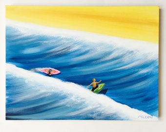 Surf art, surfer art, ocean art, beach art, beach paintings, surfboard, surfing, housewares, room decor, baby and kids rooms,