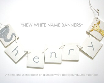 Modern White Name banner NEW with 7 letters Personalized Wooden Name Banner with 7 Letters, baby and kids art, alphabet, nursery