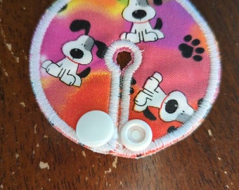 Tie Die Dog and Paw Print PEG Tube Pad, Tubie pad, gastrostomy feeding tube supply, circle shape, peg button pad, GJ