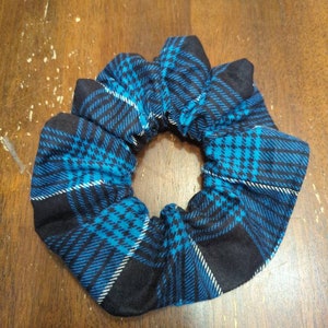 Blue and Black Plaid Flannel Jumbo Scrunchie image 1