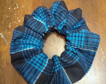 Blue and Black Plaid Flannel Jumbo Scrunchie