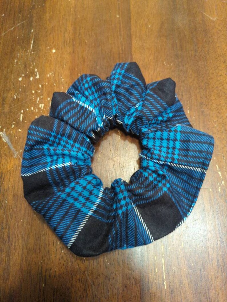 Blue and Black Plaid Flannel Jumbo Scrunchie image 1