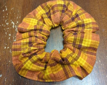 Orange Plaid Flannel Jumbo Scrunchie
