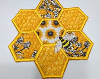 Honeycomb Trivet with Embroidered Bee