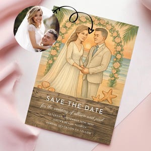 Locatie Save the Date-kaart met GRATIS enveloppen, JOUW BEELD, aquarel trouwlocatie, schets schilderij tekening Save the Date-kaarten