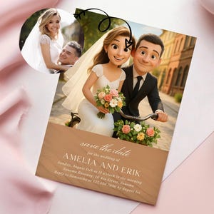 Locatie Save the Date-kaart met GRATIS enveloppen, JOUW BEELD, aquarel trouwlocatie, schets schilderij tekening Save the Date-kaarten
