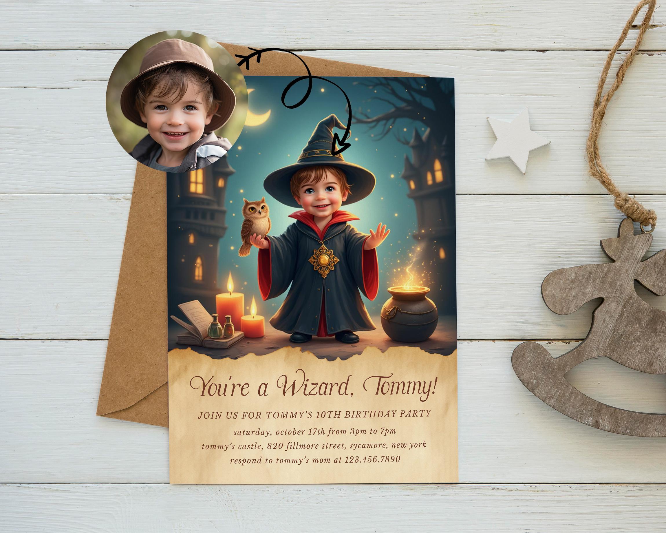 Editable Magical Birthday Invitation, Wizards Witches Birthday Invitation Template, Printable Magic Wizardry Castle Birthday Party Invite