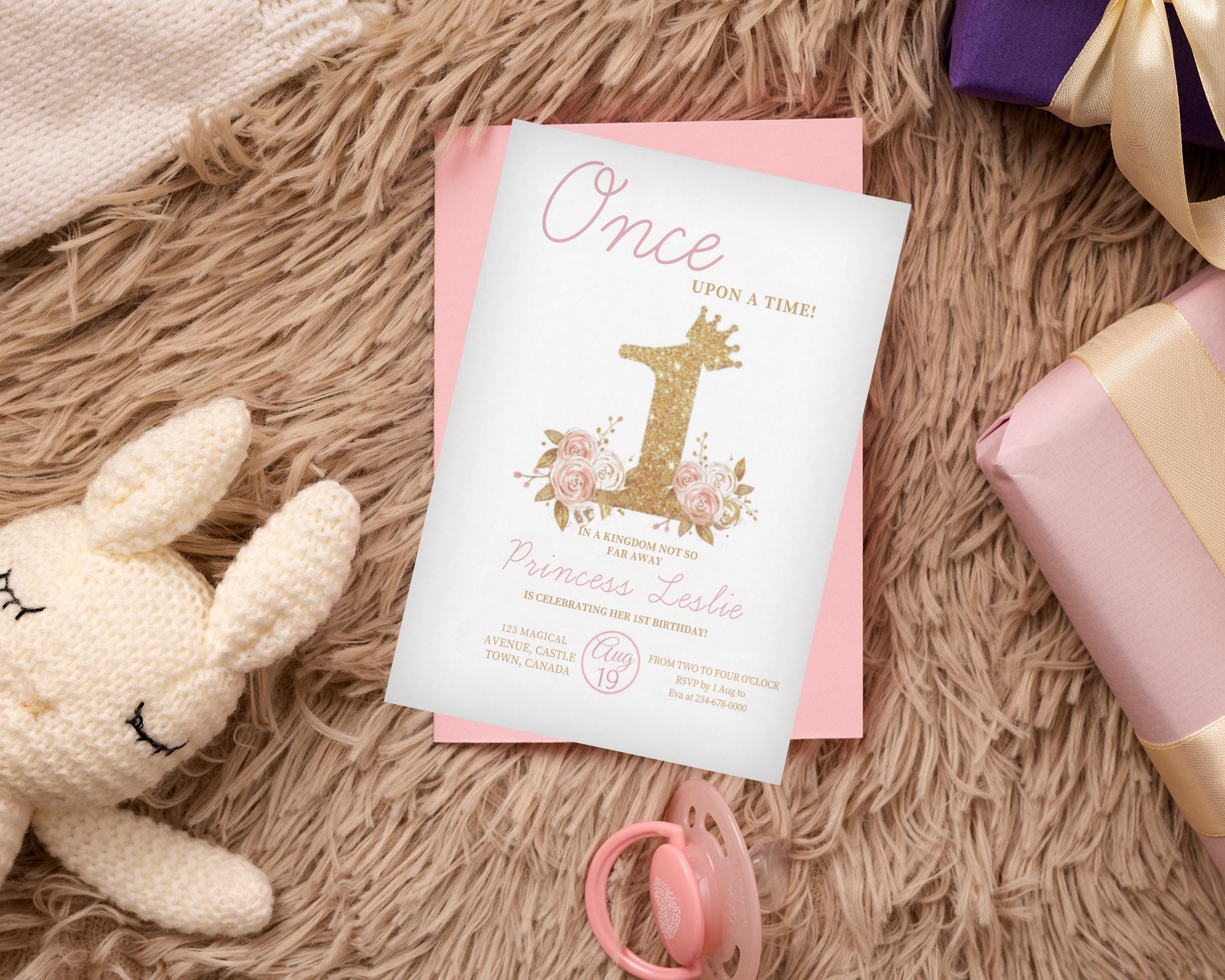 Princess 1st Birthday Party Invitations, One-ce Upon a Time First Birthday  Invitation, Girl First Birthday Editable Invitation, Editable 5x7 - Etsy, image size:2300x1840