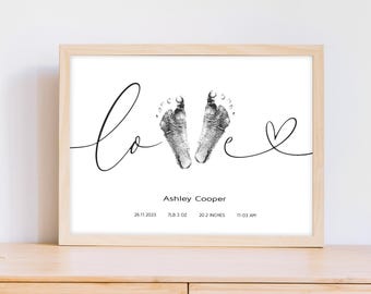 Impression de pieds de bébé, impression de naissance personnalisée, affiche de naissance personnalisée, empreinte de nouveau-né, empreinte de pas de bébé, impression de statistiques de naissance, empreinte de pas pour chambre d'enfant