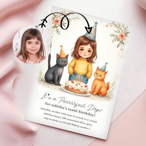 Editable Cat Birthday Invitation, Cat Theme Birthday Invitation, Are You Kitten Me Birthday, Paw-ty Birthday Invite, Rainbow, Digital