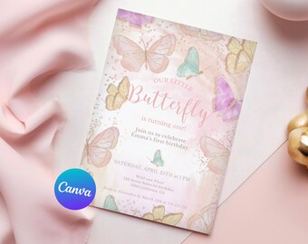 Schmetterling-Geburtstags-Einladung Schmetterling einladen wunderliche Blumen Schmetterling Regenbogen Gold-Glitter Garten-Mädchen 1