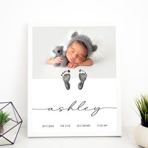 Impression de pieds de bébé, impression de naissance personnalisée, affiche de naissance personnalisée, empreinte de nouveau-né, empreinte de pas de bébé, impression de statistiques de naissance, empreinte de pas pour chambre d'enfant