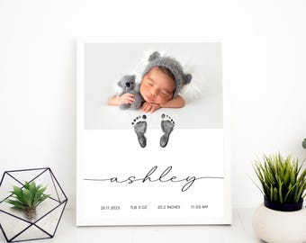 Impression de pieds de bébé, impression de naissance personnalisée, affiche de naissance personnalisée, empreinte de nouveau-né, empreinte de pas de bébé, impression de statistiques de naissance, empreinte de pas pour chambre d'enfant