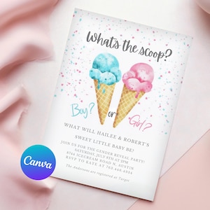 Whats The Sschöpfer Geschlecht offenbaren Einladung bearbeitbar druckbar, Junge oder Mädchen Eis Sommer E-Einladung Party einladen, Karte Instant DIY, 5x7