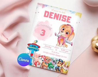Modèle modifiable d'invitation d'anniversaire Paw-ty | Puppy Patrol Pup Crew Garçons et filles Anniversaire | Invitation de fête imprimable pour enfants | Téléchargement instantané