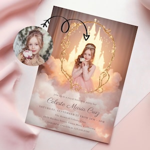 Princess Birthday Invitation with Photo Princess Invitation with Picture Girl Princesses Theme Party Invite Pink EDITABLE Instant Digital