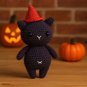 Black Cat Halloween Crochet Pattern in Pumpkin PDF English, Halloween Crochet, Cat Crochet Pattern, Halloween Amigurumi PDF, Cat Amigurumi