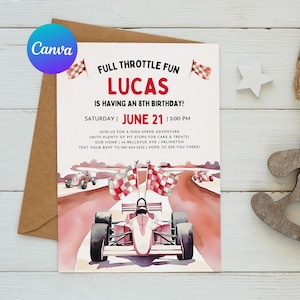 Editable Race Car Birthday Invitation, Racecar Party, Racing Party, Sport Race Car Invite, Boys Invitation, Car Birthday, Canva Template